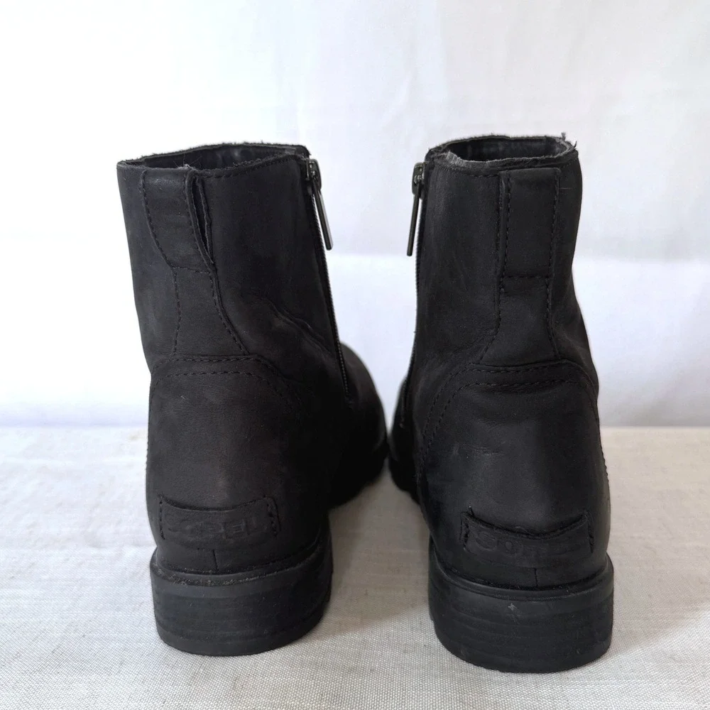 Sorel Emelie III Zip Waterproof Leather Ankle Boots Black Lug Sole Chelsea